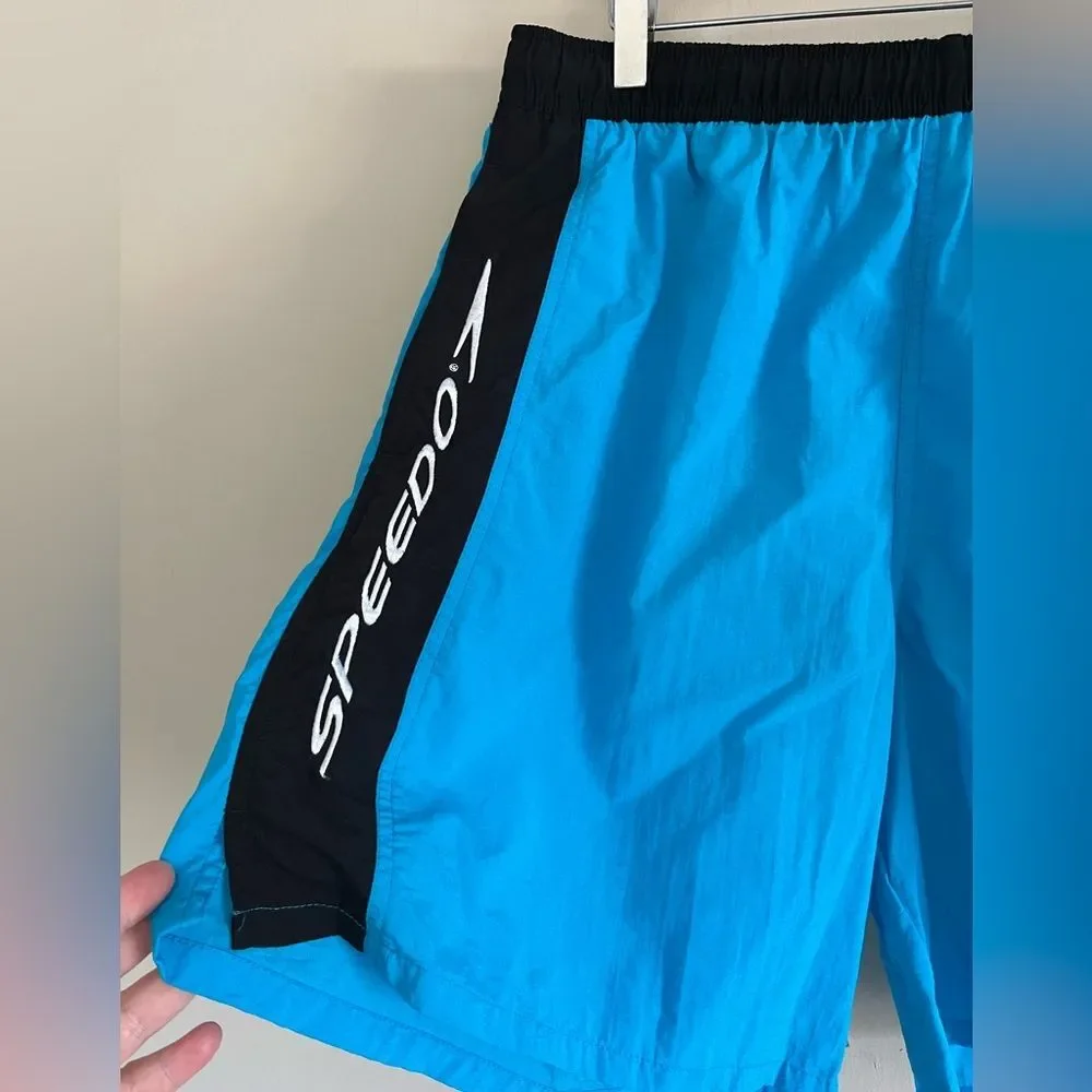 Vintage 90s Speedo Swim Trunks Blue Black Nylon Shorts Unisex Large